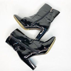Aquatalia Patent Leather Side Zip Block Heel Boots Black Size 7.5